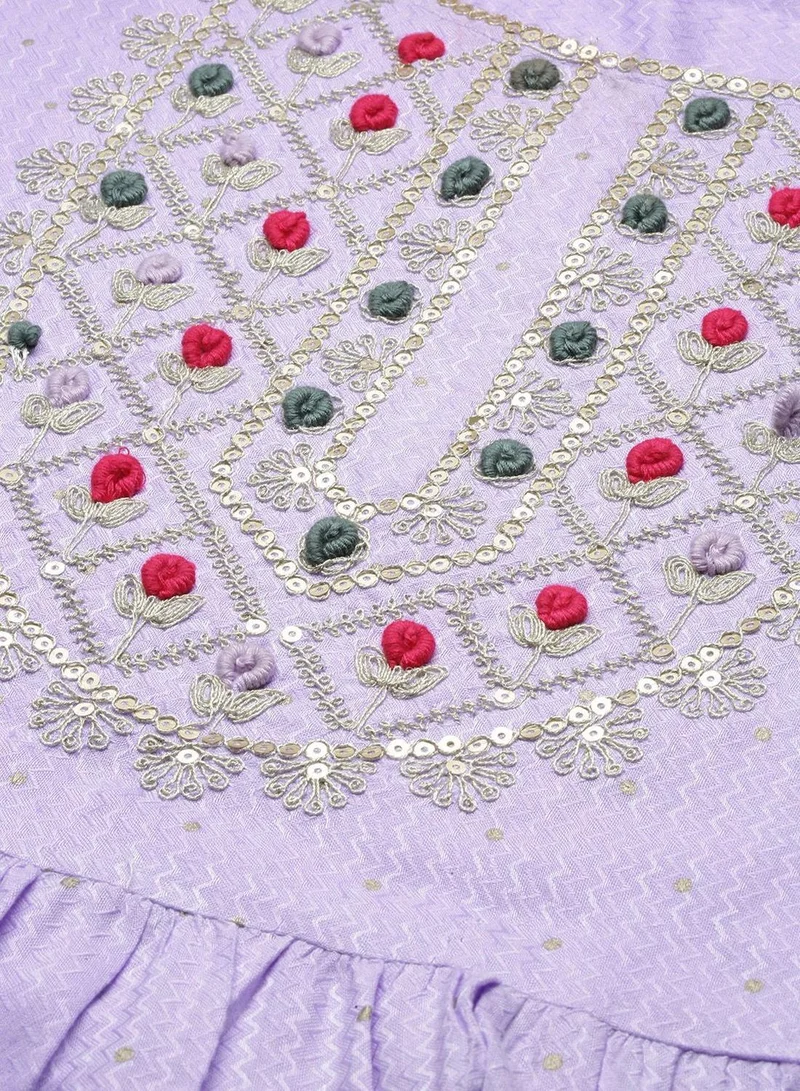 آي شين Women'S Purple 100% Cotton Self Design Full Length Palazzo Kurta Set